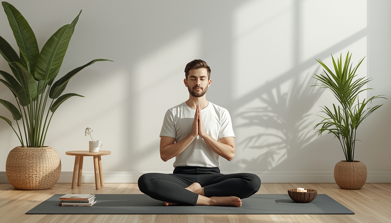Person practicing mindful self-care in serene environment